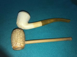 2 Vintage Tobacco Pipes Corn Cob And Meerschaum.