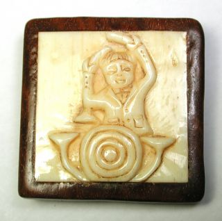 Bb Hand Carved Button Man Playing Drums Set In Wood Design - 2 " Diagonally
