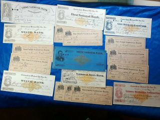 Bank Checks,  18 Obsolete Notes From 1874,  1876,  1877,  1879,  1883,  1884 And 1901