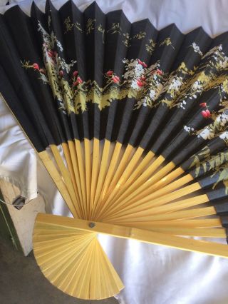 Large Chinese Paper Fan.  62” X 35 Open.  3” X 3” X 35” Closed.