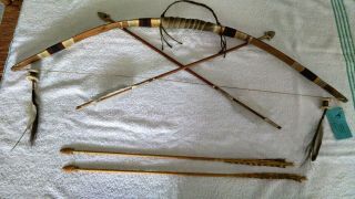 Certified Navajo Bow And Arrow Display,  Vintage Arrows,  Beaded,  Leather,