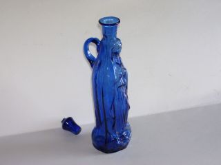 Vintage Madonna Mary Cobalt Blue Glass Holy Water Bottle