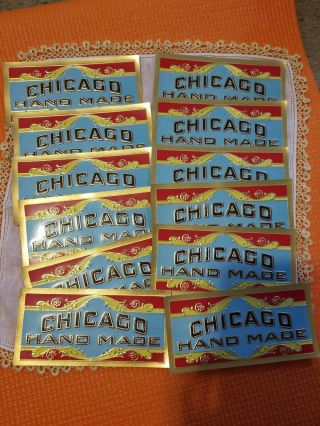 6 Vintage Chicago Hand Made Cigar Box Labels 5 × 2.  5 "