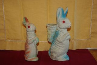 Two Vintage Easter Bunny Rabbits Paper Mache Pressed Cardboard Candy Container