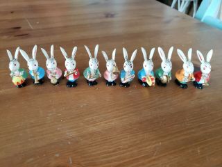 Vintage Wood Easter Bunny Rabbit Band Figurines