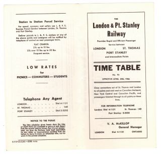 The London & Port Stanley Railway Interurban Ptt April 29,  1956 Lp&s
