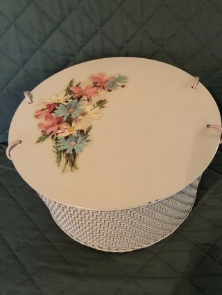 Vintage Princess Round Pink Sewing Basket 1950s