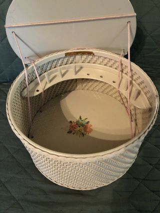 Vintage Princess Round Pink Sewing Basket 1950s 2
