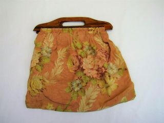 Vintage Knitting Bag 1940s Wood Handle Needlecrafts Sewing Yarn Tote Bag