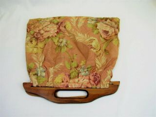 Vintage Knitting Bag 1940s wood handle needlecrafts sewing yarn tote bag 2