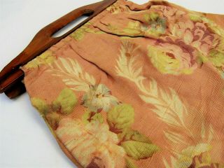 Vintage Knitting Bag 1940s wood handle needlecrafts sewing yarn tote bag 5