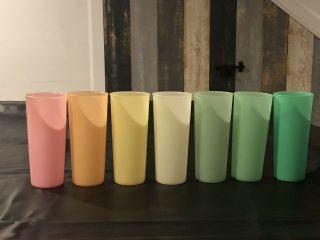 7 Vintage Pastel Tupperware 107 Tumblers Cups 16 Oz Plastic Multi - Color