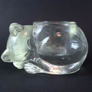 Vintage Sleeping Cat Clear Solid Glass Tea Light Candle Holder Cute Ornament