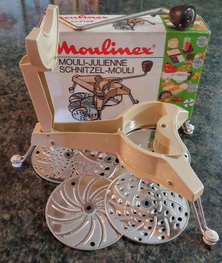 Vintage Moulinex Mouli - Julienne 445 Rotary 5 Disc Shredder Grater W Box