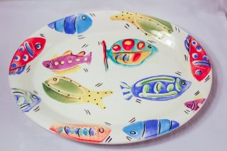 Antica Fornace Ceramiche Large Colorful Fish Serving Platter Made In Italy