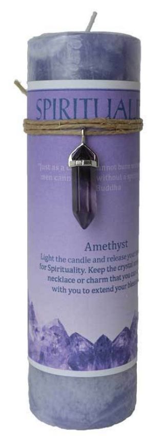 Spirituality Pillar Candle With Amethyst Pendant Wiccan Pagan Witchcraft Altar