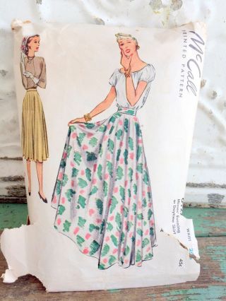 1940s Mccall Junior Misses Day/evening Skirt Sewing Pattern Small Waist 26