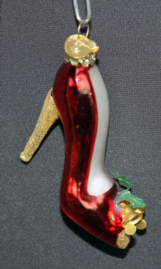 Kurt Adler Christmas Ornament Ksa Shoe High Heel Stiletto Glass Glitter Red Bell