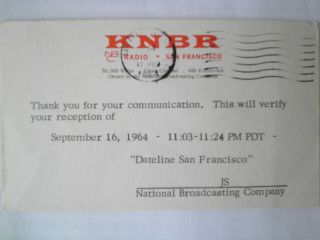 Qsl Card From Radio Station Knbr San Francisco 1964