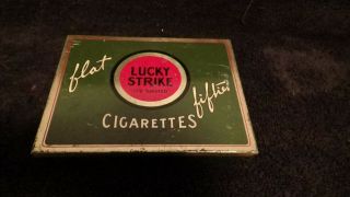 Vintage Lucky Strike Flat Fifties Cigarettes Metal Tin Box Ca.  1938
