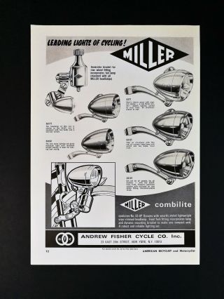 Vintage 1966 Andrew Fisher Cycle Miller Headlights Full Page Ad