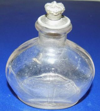 Vintage Embossed Glass Holy Water Bottle With Crown Metal Sprinkler