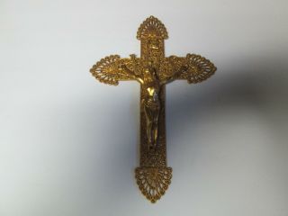 Vintage Crucifix Cross Of Jesus Goldtone Metal Wall Decoration Ihs