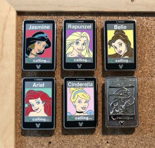 2014 Disney Wdw Princess Mobile Phones Hidden Mickey Complete Pin Set