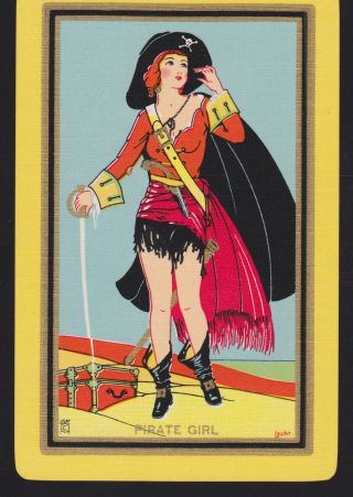 1 Single VINTAGE Swap/Playing Card USNN ' PIRATE GIRL PI - 2 - 1 ' Deco Lady Art 2