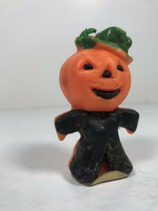 Gurley Halloween Candle Scarecrow Jack - O - Lantern Black Suit Green Hat Vintage 3 "