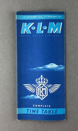 Klm Royal Dutch Airlines Timetable December 1946 - February 1947 Route Map