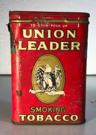 Vintage Union Leader Smoking Tobacco Tin,  Eagle 4.  5” Red D6