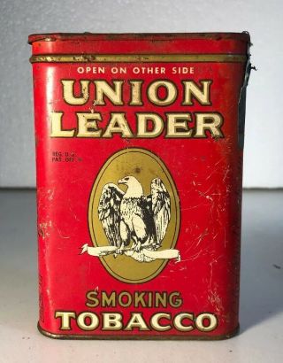 Vintage UNION LEADER Smoking Tobacco Tin,  Eagle 4.  5” Red D6 2