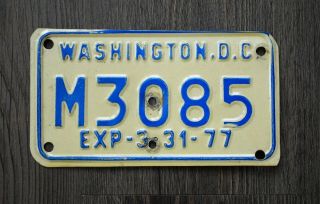 1977 Washington Dc District Of Columbia Motorcycle License Plate M3085