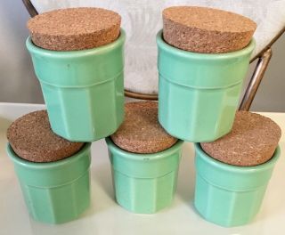 Martha Stewart Set Of 5 Jade Green Ceramic Spice Jars Cork Stoppers