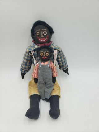 2 Vintage Priscilla Pris Arkoian Black Americana Hand Made Cloth Dolls Man Child