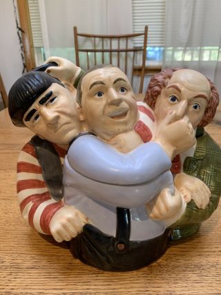 The Three Stooges Moe And Larry And Curly Hand Painted Cookie Jar Clay Art 1997