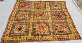 83 " X 75 " Handmade Embroidery Old Tribal Ethnic Wall Hanging Decor Tapestry