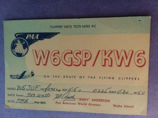 Wake Island - W6gsp/kw6 - " Andy " Anderson - 1950 - Qsl
