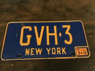 1971 York License Plate.  Vintage Blue And Orange Vanity Plate.  Cond