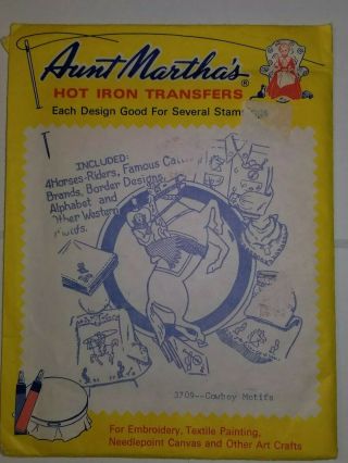 Transfer Pattern Sewing Embroidery Needlepoint Aunt Marthas 3709 Cowboy Motifs