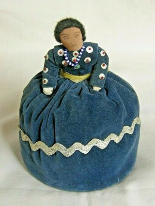 Pin Cushion Doll Native American Navajo Style Blue Fabric Vintage 1950/60 