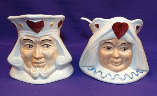 H.  J.  Wood England King & Queen Of Hearts Creamer & Sugar Pack Of Cards Series