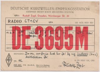 De3695m Qsl Radio Card Deutsche 1937 Germany - Berlin Dahlen To Ct1cv Porto