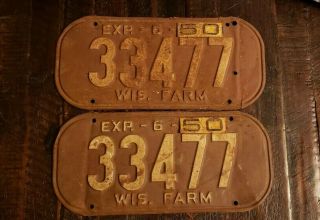 1949 1950 Wisconsin Farm License Plate Matching Pair 33477 Fast