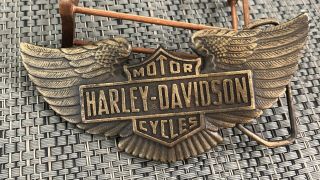 Vintage 1970s Harley Davidson Motorcycles Brass Belt Buckle Indiana Metal Craft
