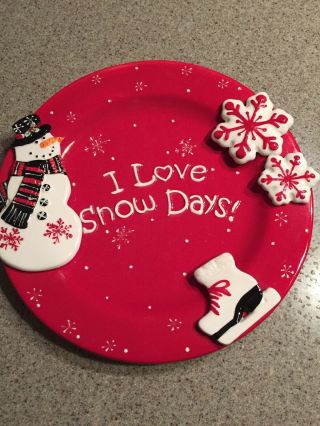 Cracker Barrel " I Love Snow Days " 11 " Ceramic Snowman Platter