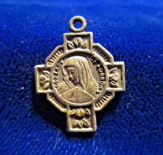 Vintage Our Lady Of Sorrows / Pieta Cross Medal Silvertone