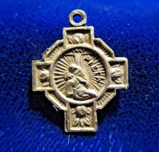 Vintage Our Lady of Sorrows / Pieta Cross Medal Silvertone 2