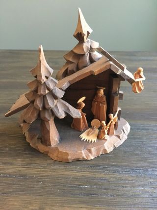 Vintage Christmas Gift Nativity Set Wood Hand Carved